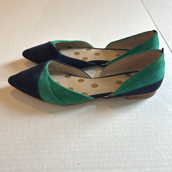 BODEN Wave Ballerina Flats Open Sides in Green and Navy Blue Suede - Size EU 40 - Picture 5 of 12